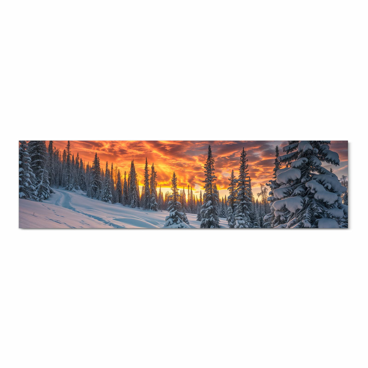Großer Küchenteppich mit Motiv Winter Sonnenuntergang in Frontansicht für optimalen Trittkomfort