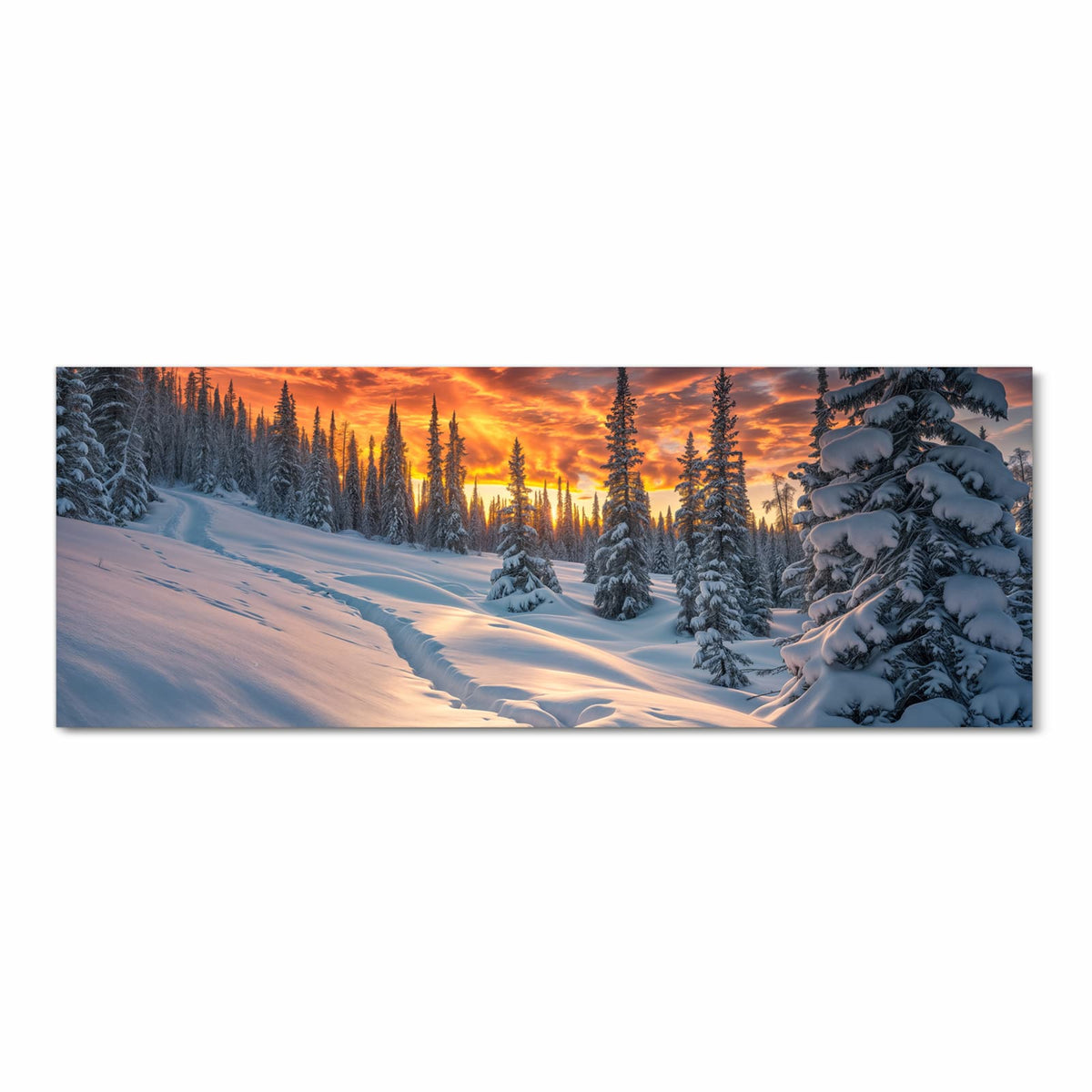 Wasserabweisender rutschfester Küchenteppich mit Motiv Winter Sonnenuntergang in Frontansicht