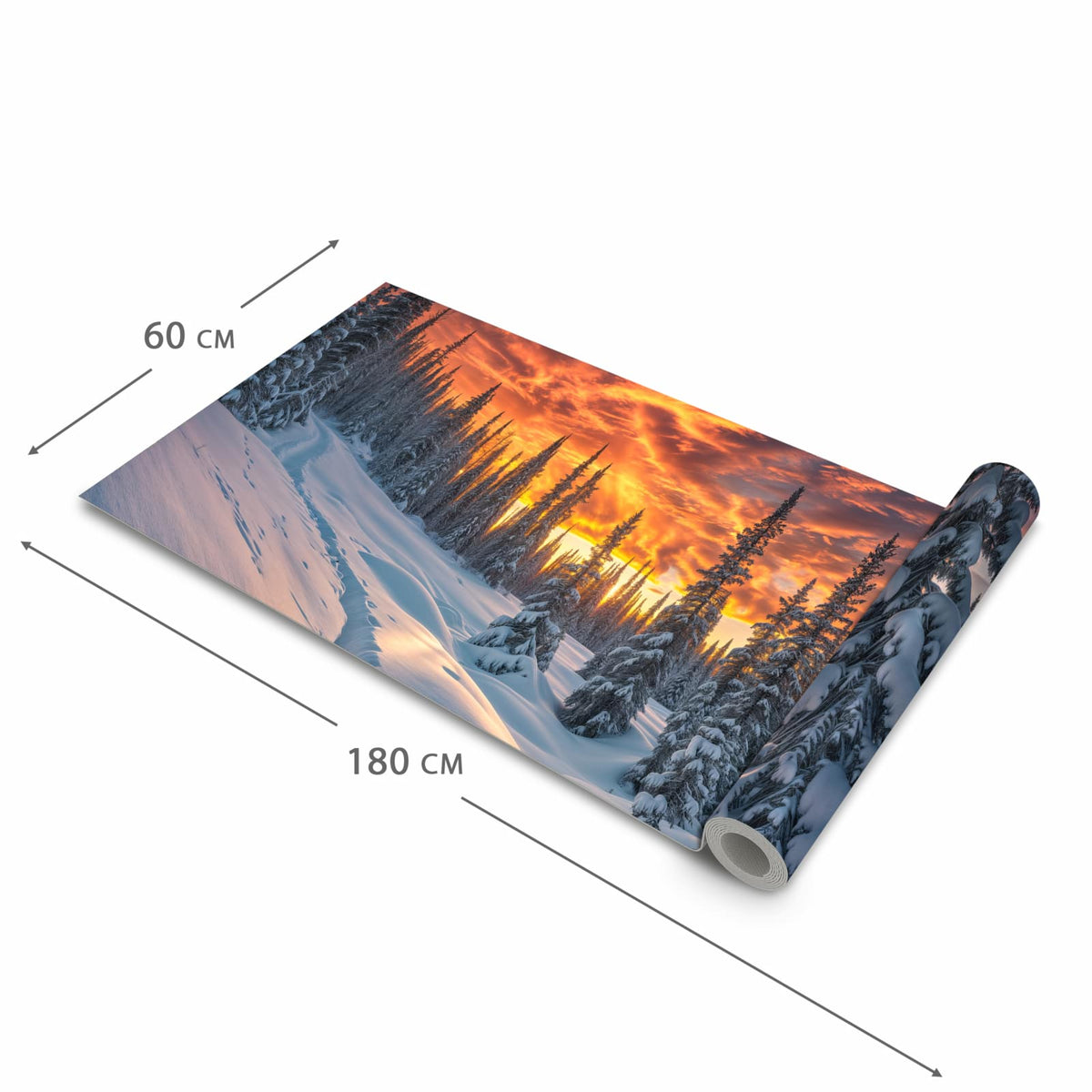 Abriebfester Küchenteppich mit Motiv Winter Sonnenuntergang in der Grösse 80x280 cm
