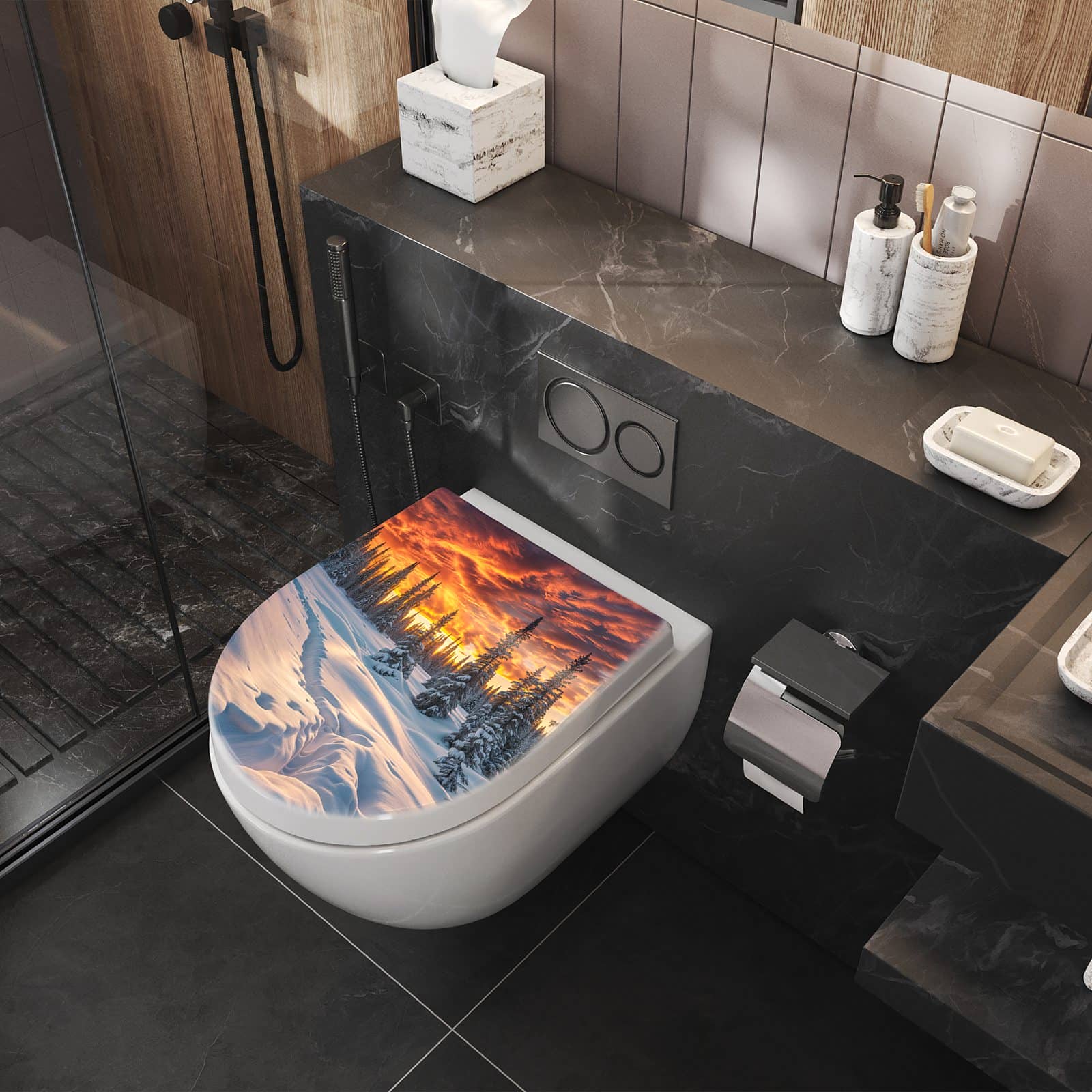 WC-Sitz mit Absenkautomatik Winter Sonnenuntergang