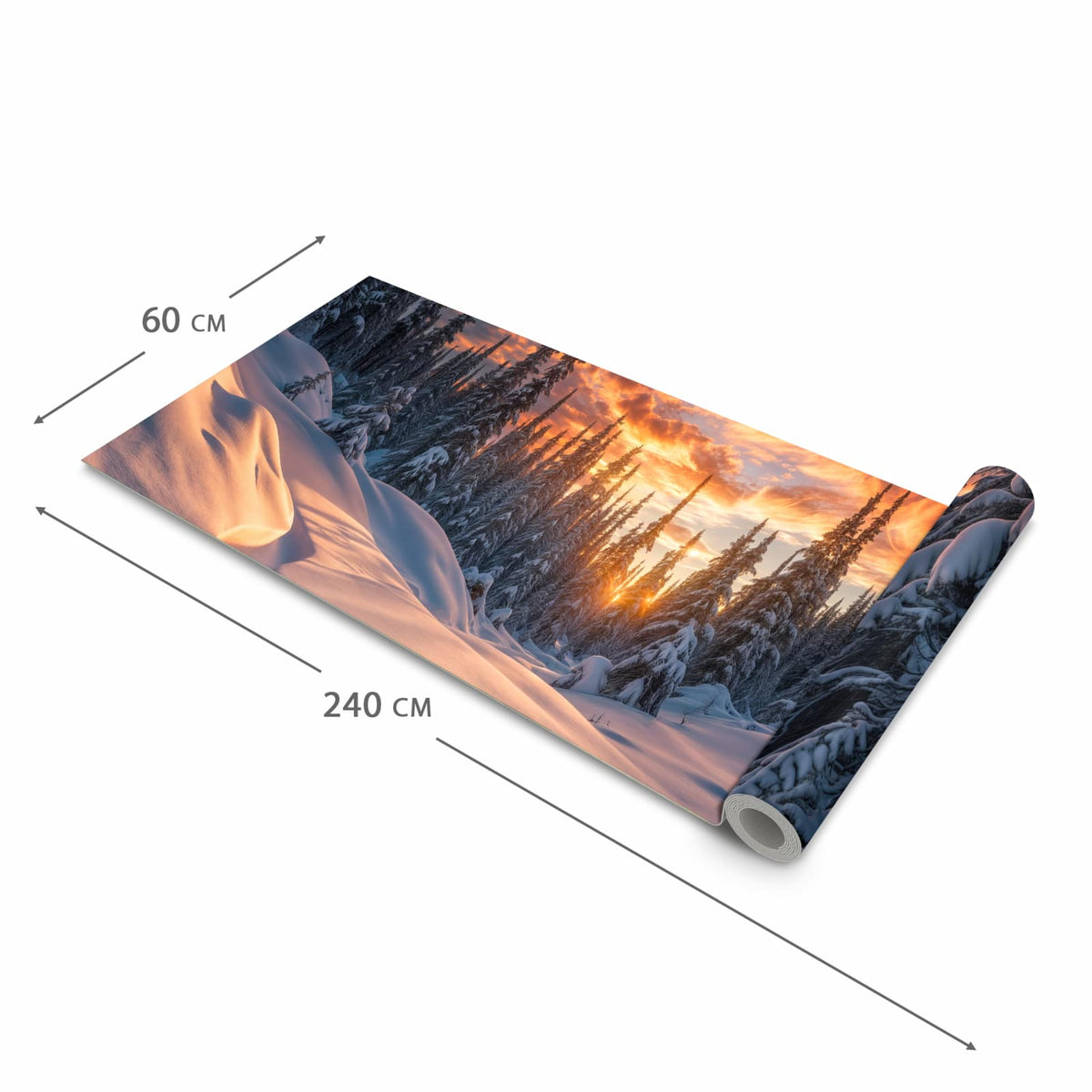 Waschbarer rutschfester Küchenteppich mit Motiv Winterlandschaft Sonne in der Größe 80x250 cm
