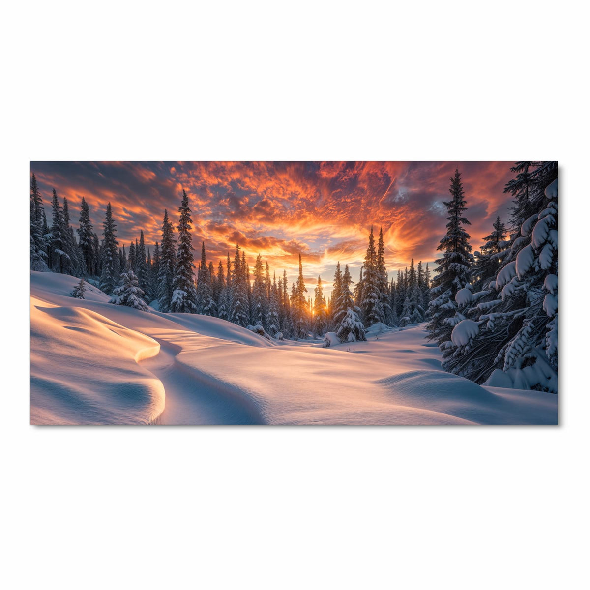 Komfortabler waschbarer Läufer für die Küche mit Motiv Winterlandschaft Sonne in Frontansicht