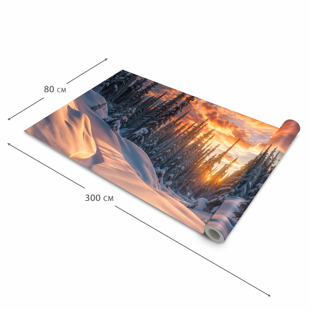 Farbbeständiger Küchenteppich mit Motiv Winterlandschaft Sonne in der Größe 80x280 cm
