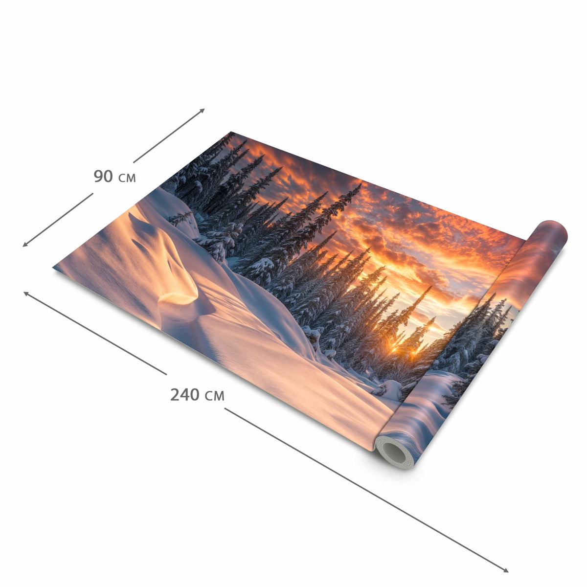 Waschbarer Küchenteppich mit Motiv Winterlandschaft Sonne in der Grösse 80x280 cm für sichere Aufbewahrung