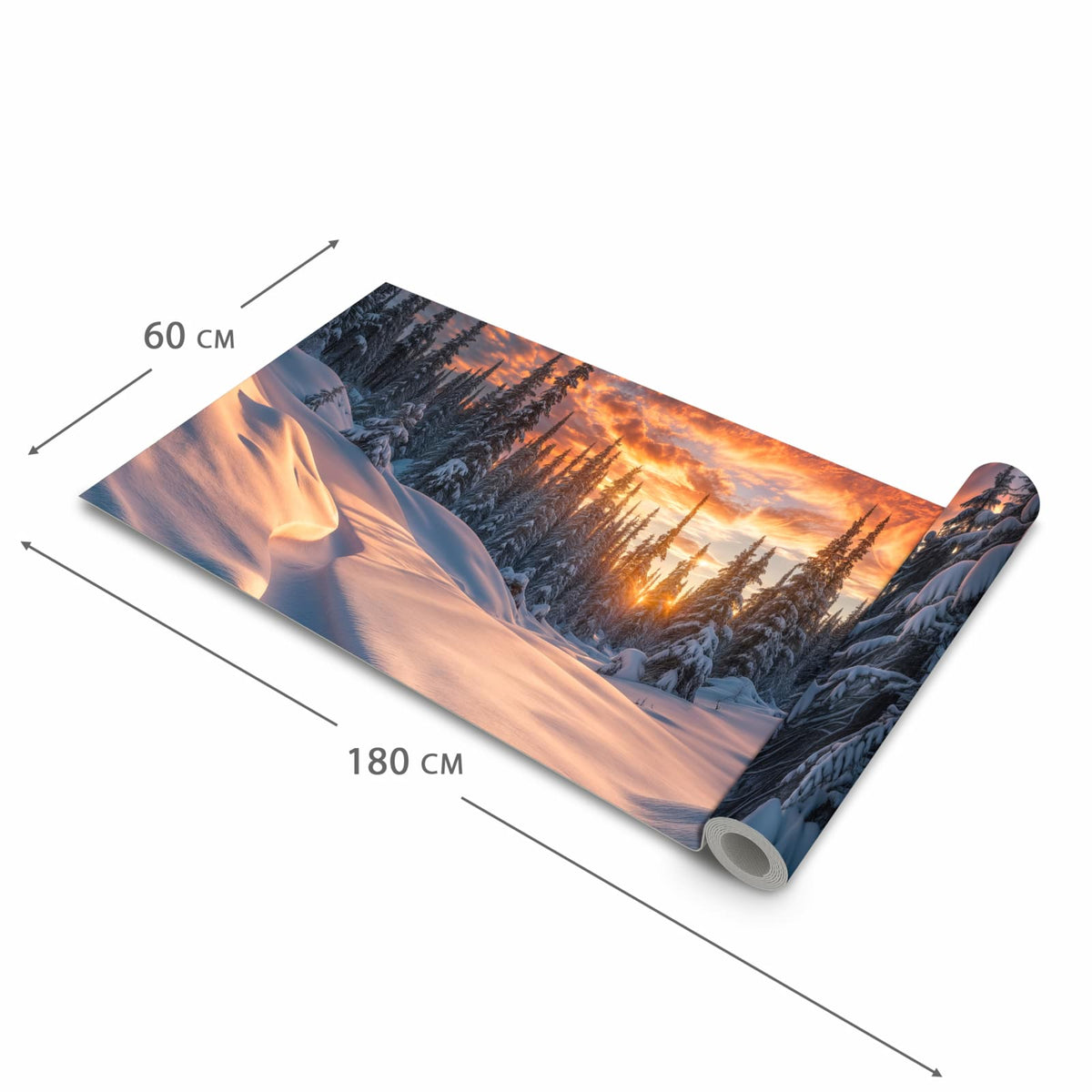 Strapazierfähiger waschbarer Teppich Esstisch mit Motiv Winterlandschaft Sonne in der Größe 80x250 cm