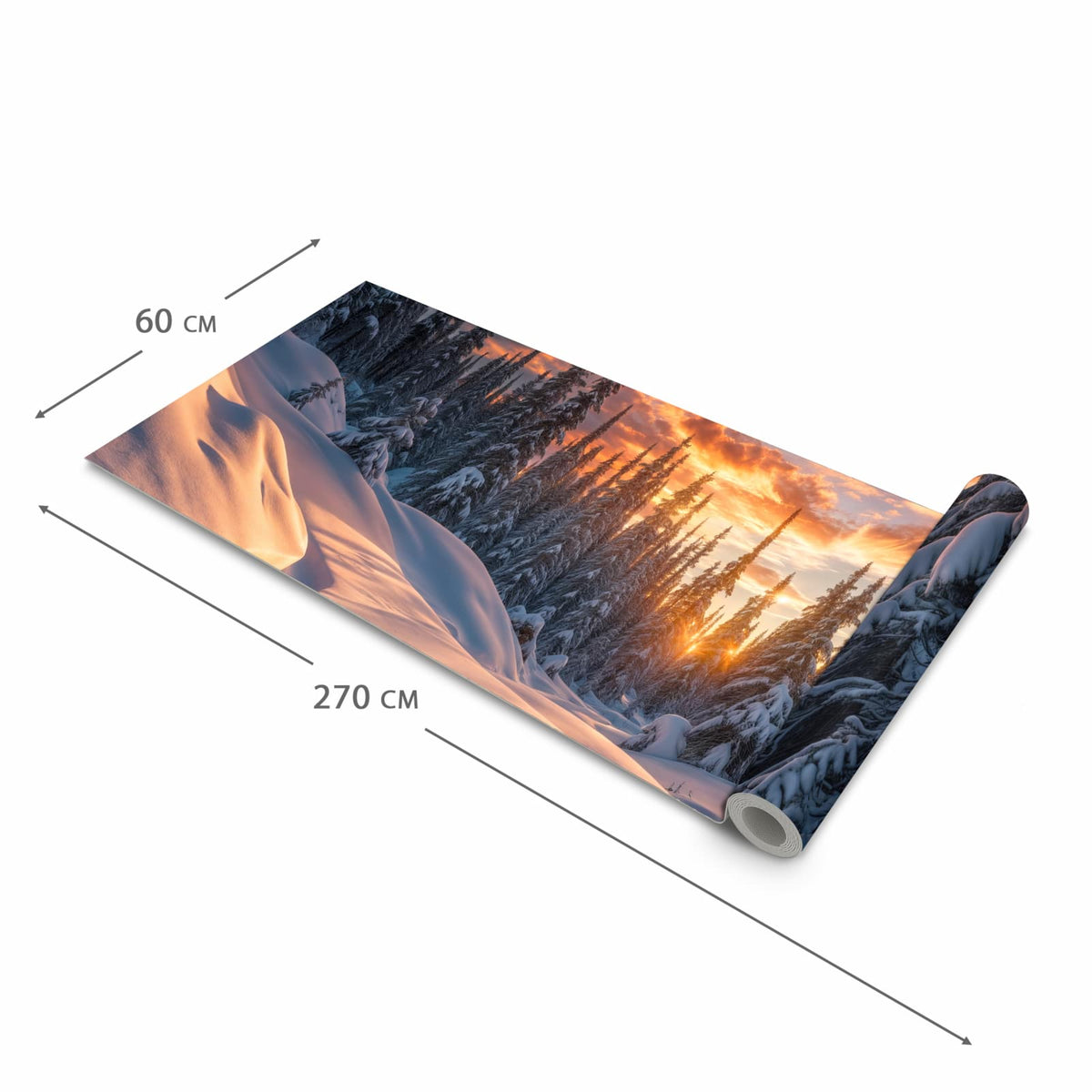 Langlebiger Bodenläufer mit Motiv Winterlandschaft Sonne in der Grösse 80x250 cm