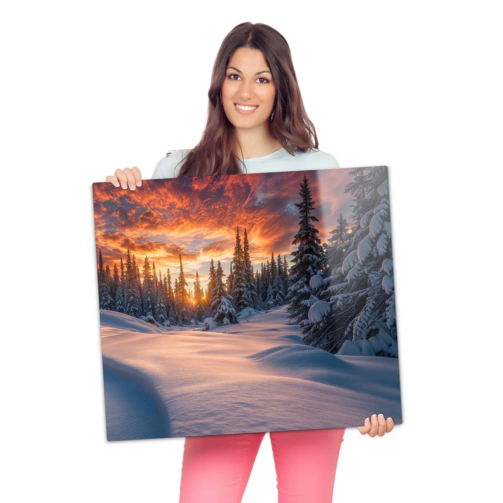 Ceranfeld Abdeckungen mit Winterlandschaft Sonne-Motiv wird zur Größendarstellung gehalten