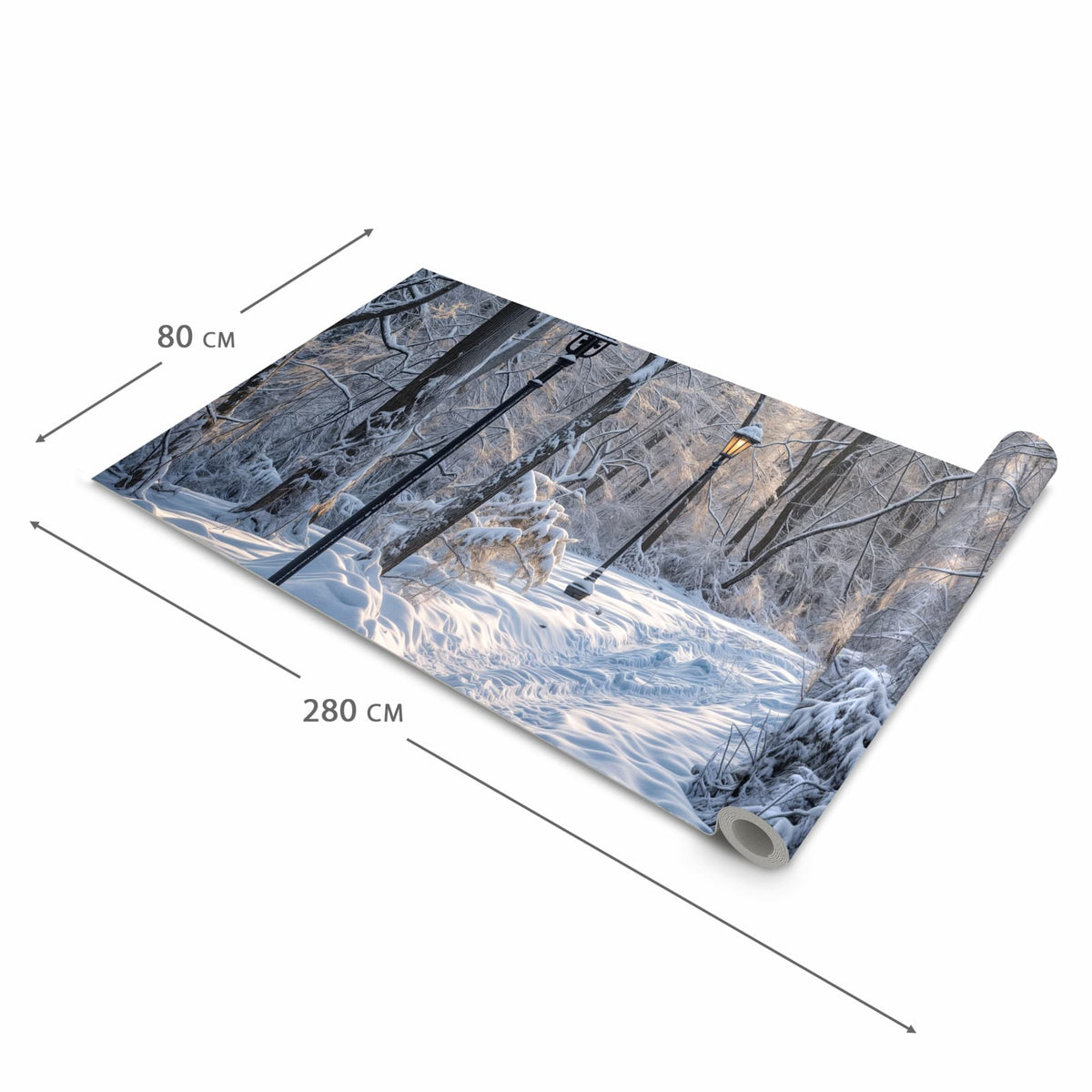 Pflegeleichter Läufer Eingangsbereich mit Motiv Verschneiter Waldweg in der Größe 80x250 cm