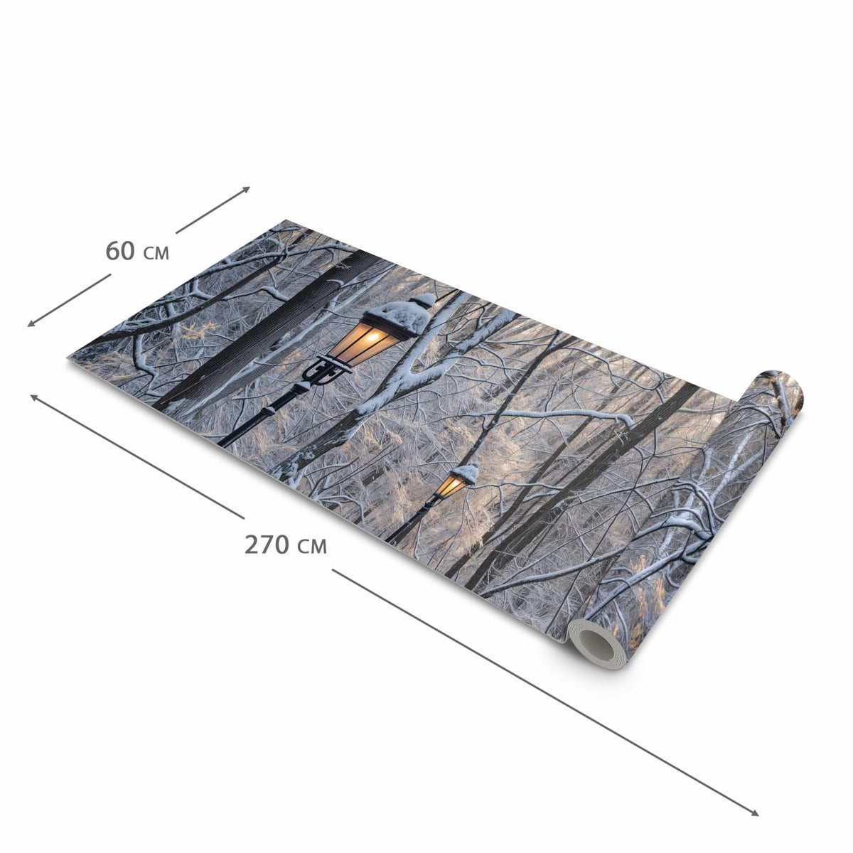 Fleckenresistenter Küchenläufer mit Motiv Verschneiter Waldweg in der Grösse 80x250 cm