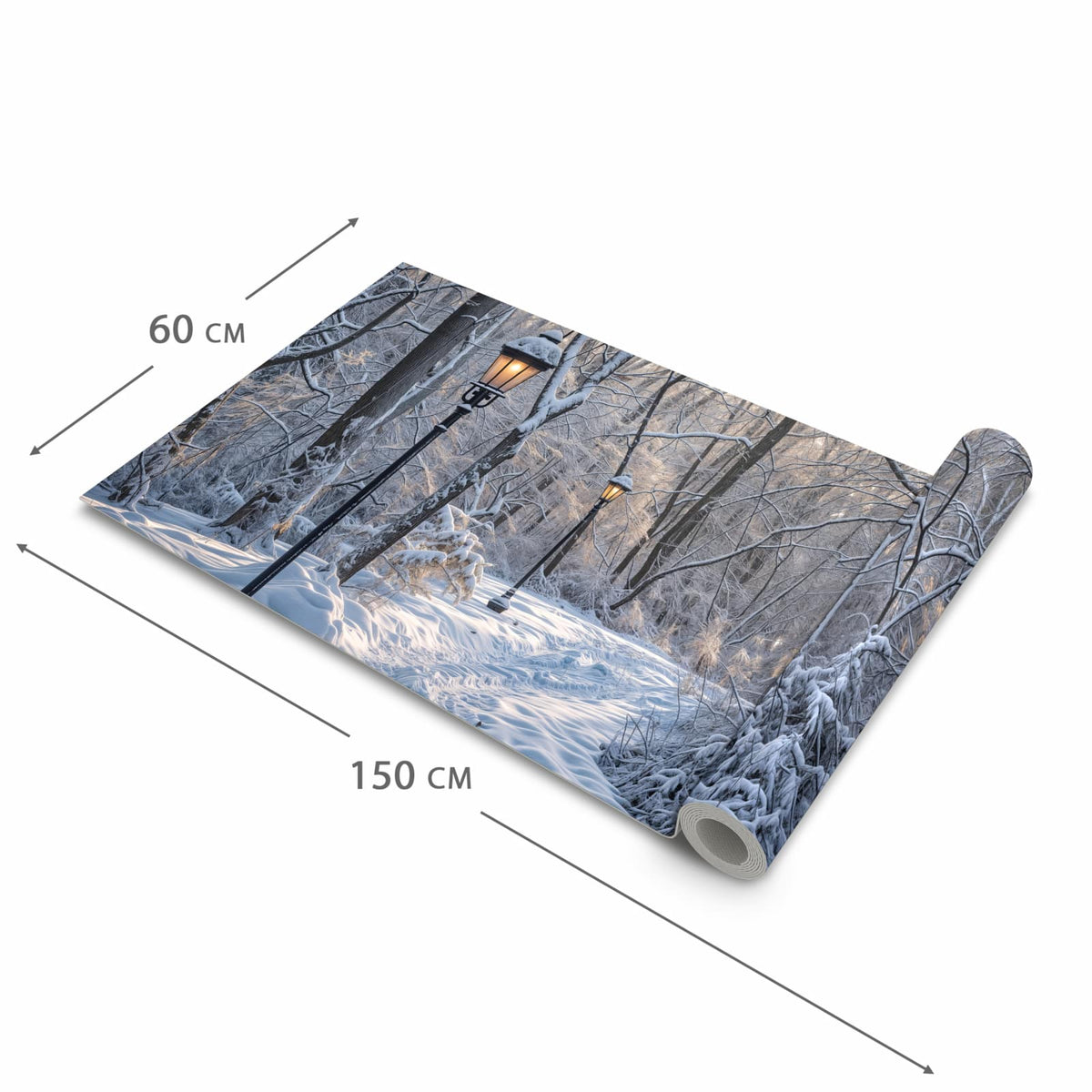 UV-beständiger Küchenvorleger mit Motiv Verschneiter Waldweg in der Größe 80x250 cm
