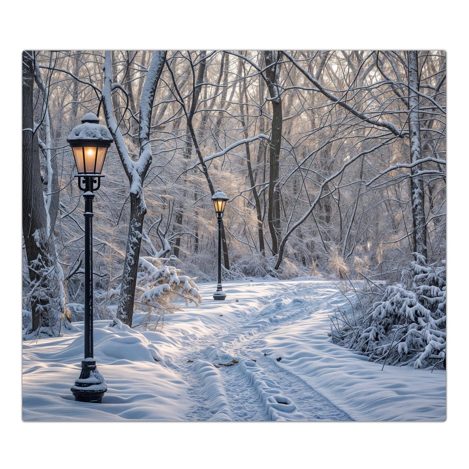 1-teilige Herdabdeckplatten mit Verschneiter Waldweg-Motiv in der Frontansicht #grösse_1-Teilig (60x52cm)