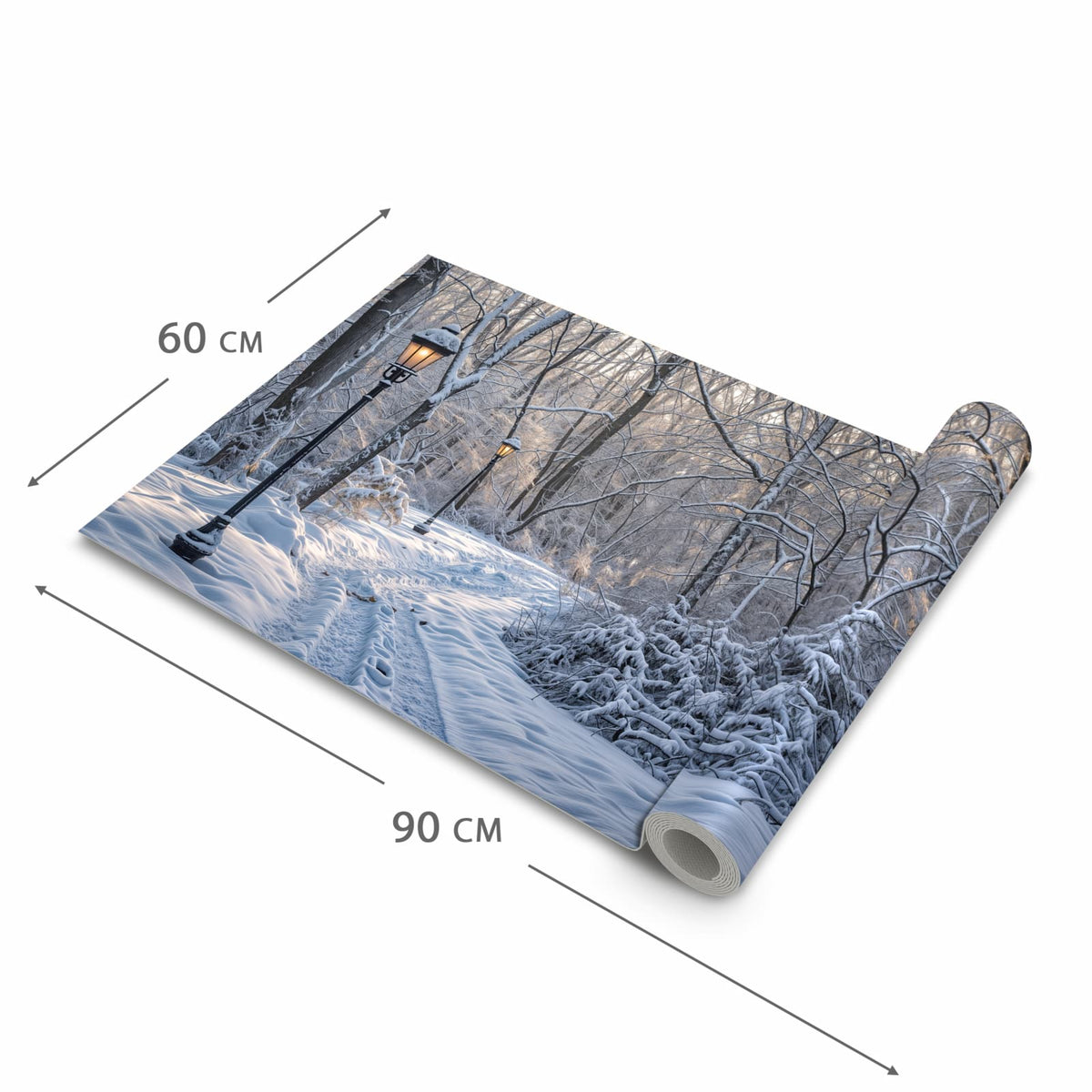 Geruchsneutraler waschbarer Küchenläufer mit Motiv Verschneiter Waldweg in der Grösse 80x250 cm