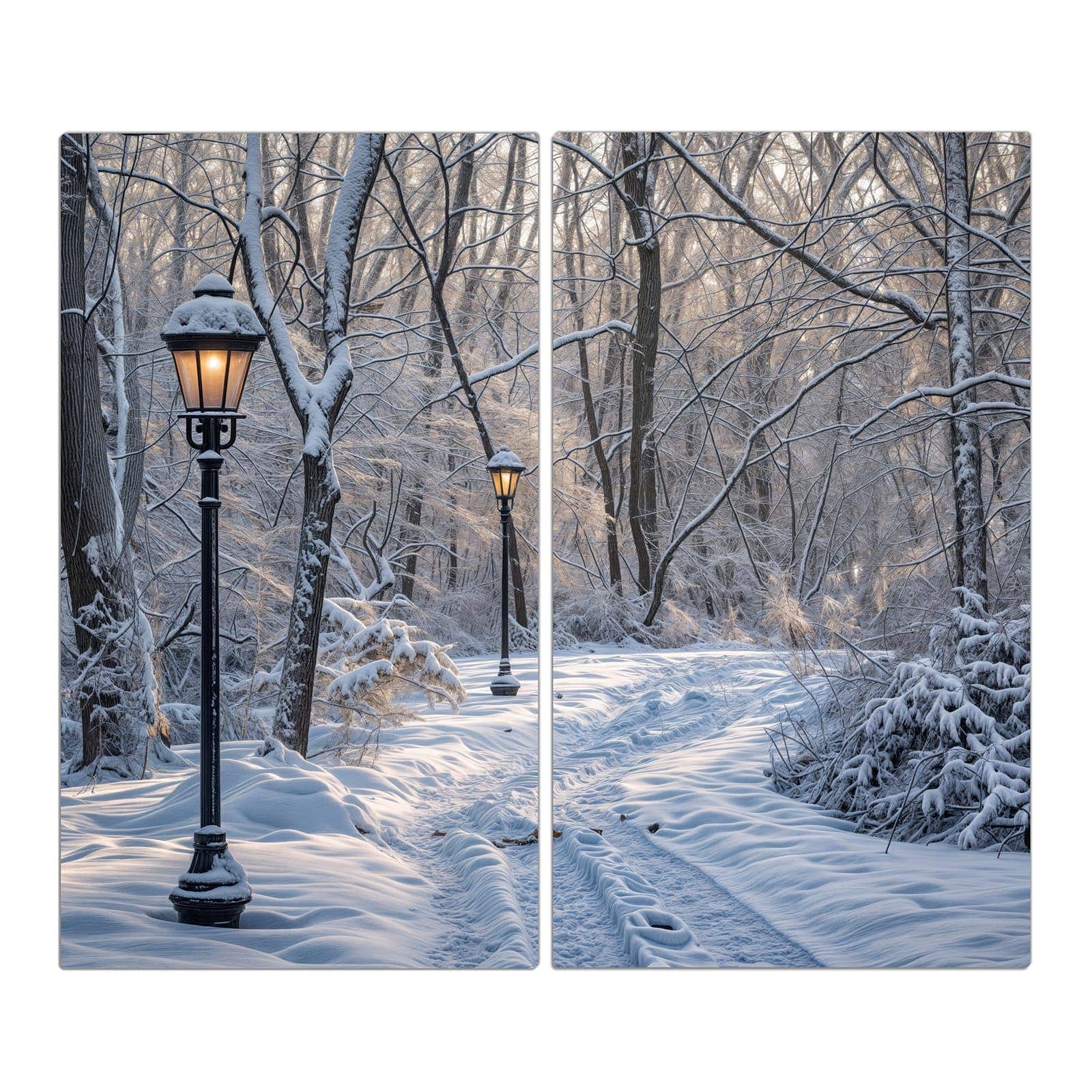 2-teilige Abdeckplatten mit Verschneiter Waldweg-Motiv in der Frontansicht #grösse_2-Teilig (60x52cm)