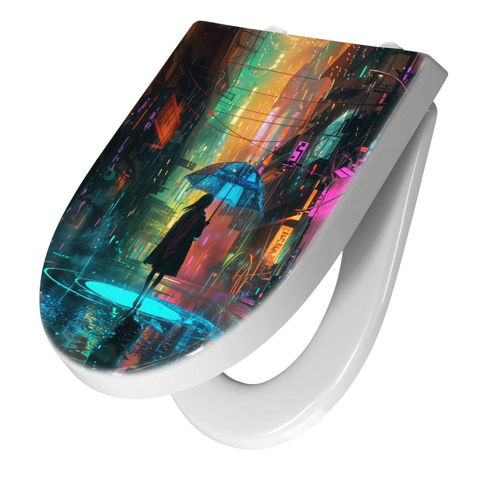 WC-Sitz mit Absenkautomatik Regen Stadt Lichter