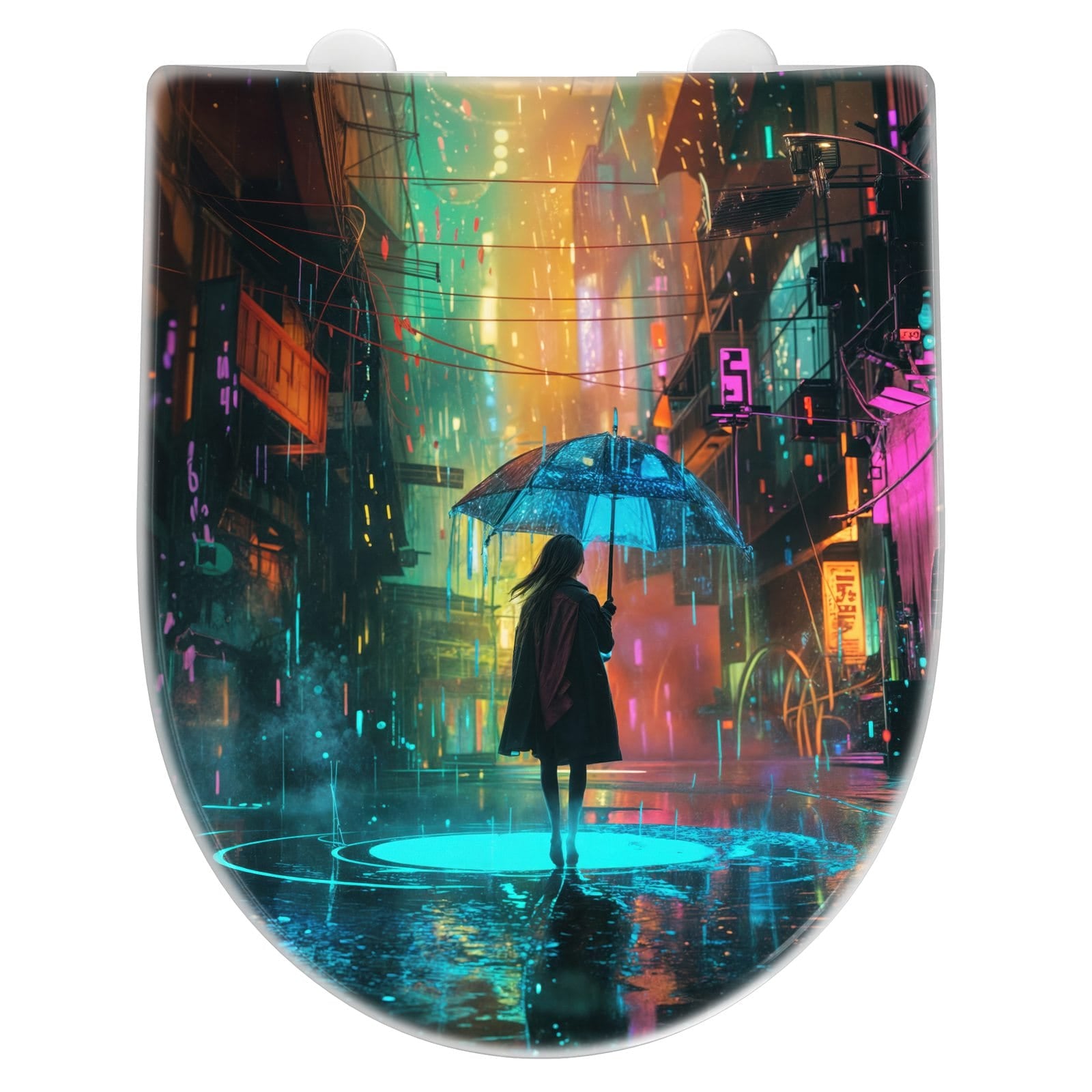 WC-Sitz mit Absenkautomatik Regen Stadt Lichter