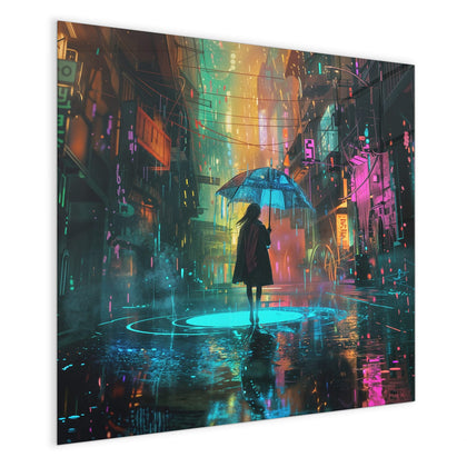Magnettafel mit dem Motiv Frau im Neonregen