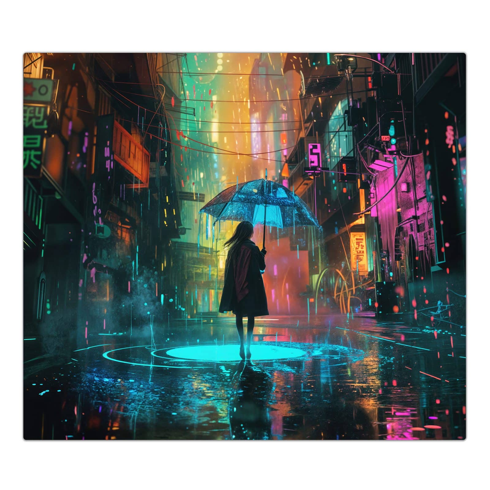 1-teilige Herdabdeckplatten aus Glas mit Regen Stadt Lichter-Motiv in der Frontansicht #grösse_1-Teilig (60x52cm)
