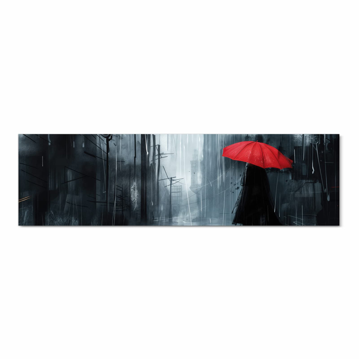 Waschbarer Küchenteppich mit Motiv Regenschirm im Regen in Frontansicht für Trittkomfort