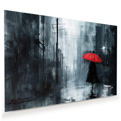Wandbild mit dem Motiv Roter Schirm im Regen