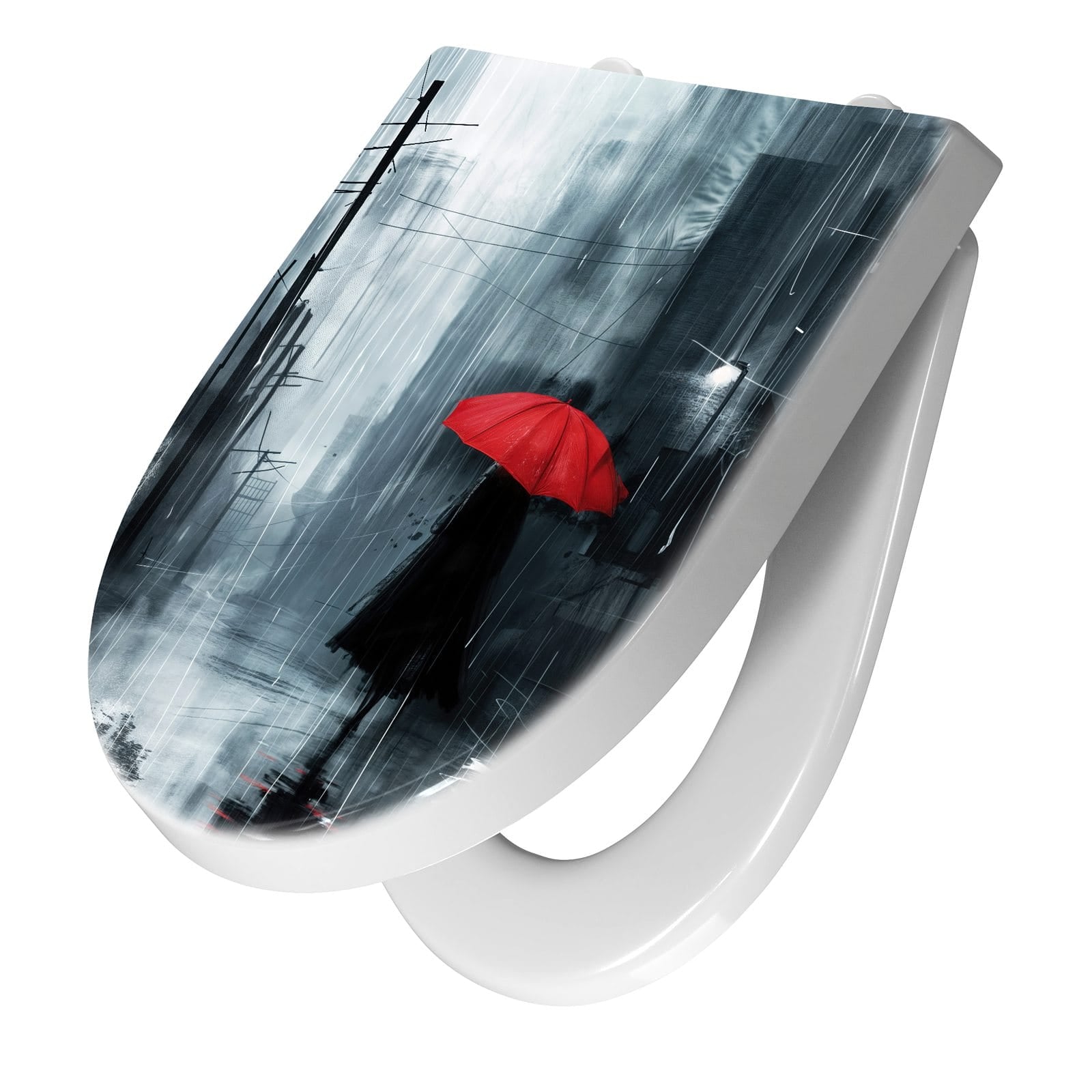 WC-Sitz mit Absenkautomatik Regenschirm im Regen