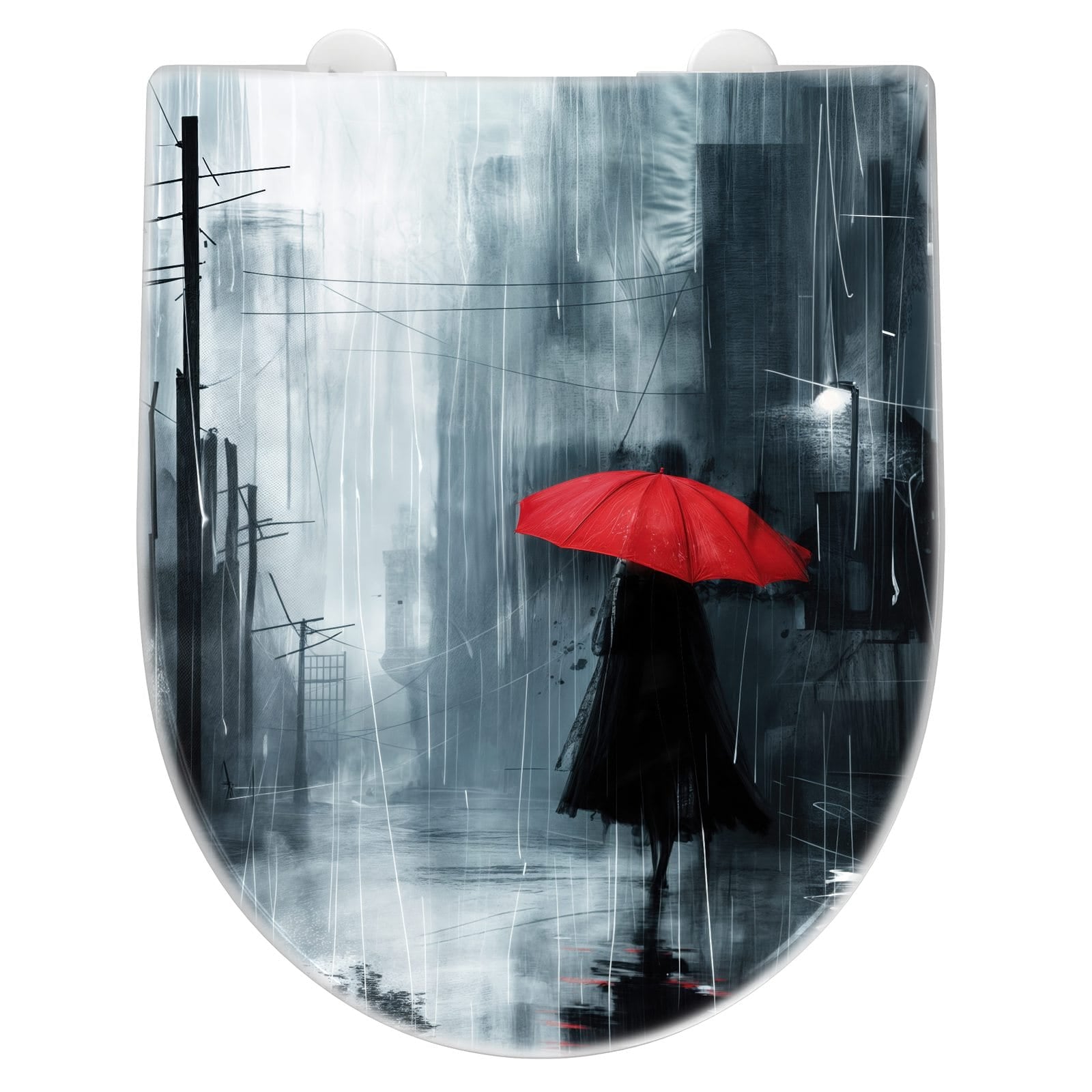 WC-Sitz mit Absenkautomatik Regenschirm im Regen