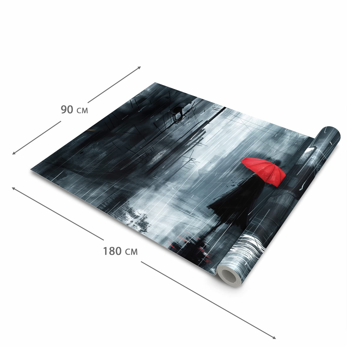 Abriebfester großer Küchenteppich mit Motiv Regenschirm im Regen in der Größe 80x200 cm