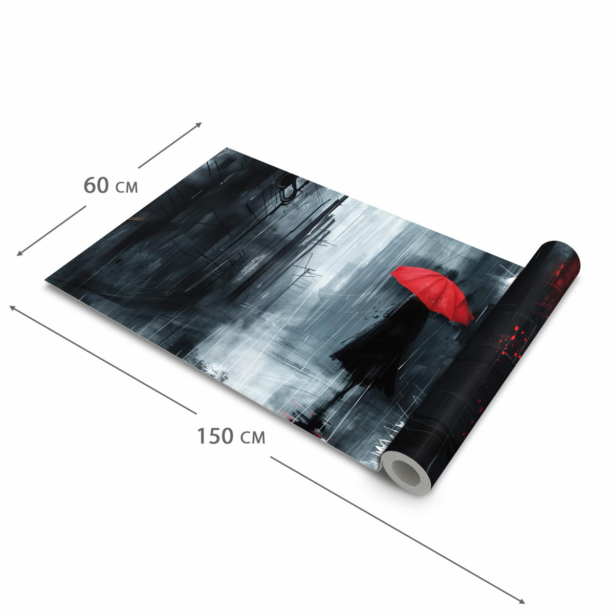 Rutschfester Küchenteppich mit Motiv Regenschirm im Regen in der Grösse 60x90 cm