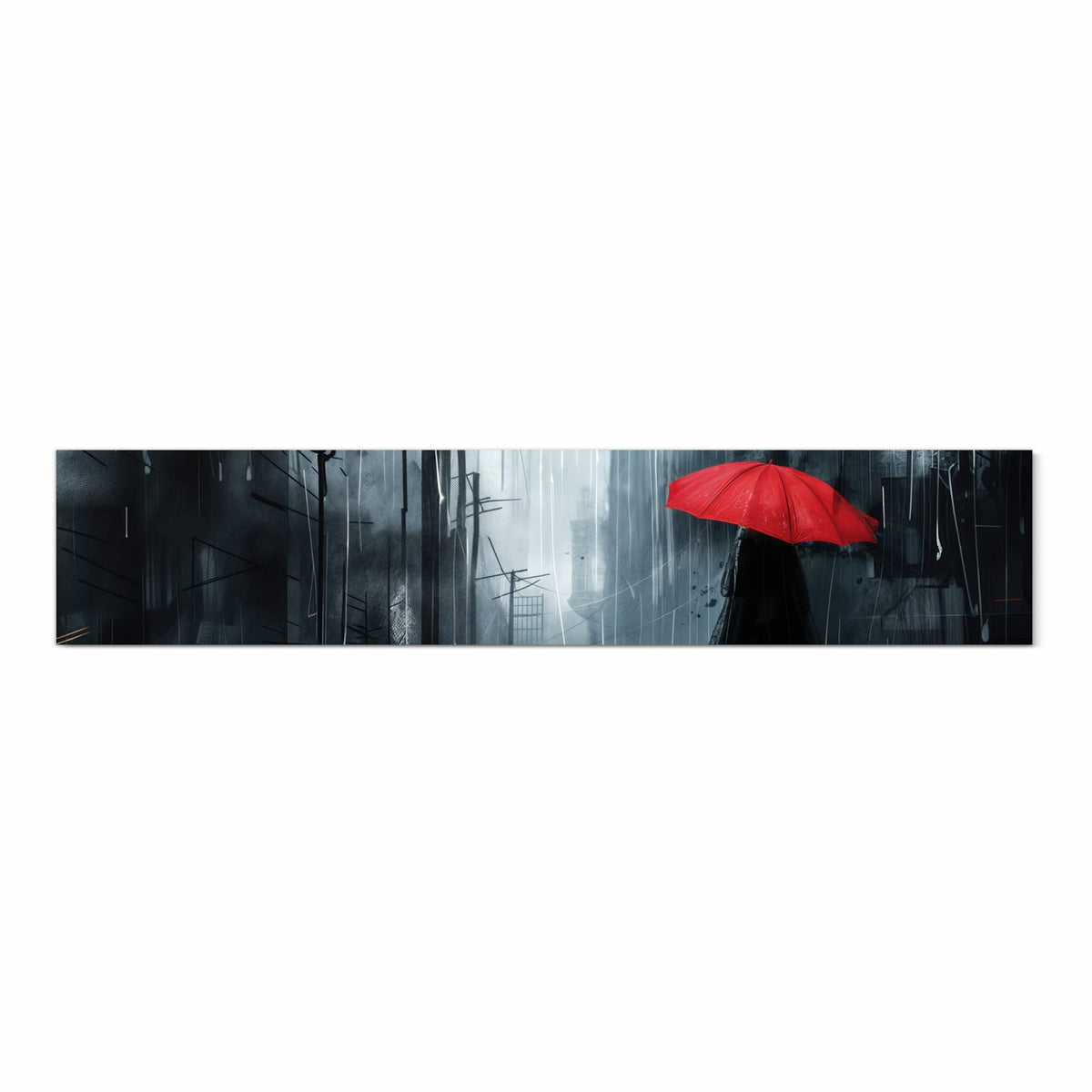 Geräuschdämpfender Küchenteppich mit Motiv Regenschirm im Regen in Frontansicht