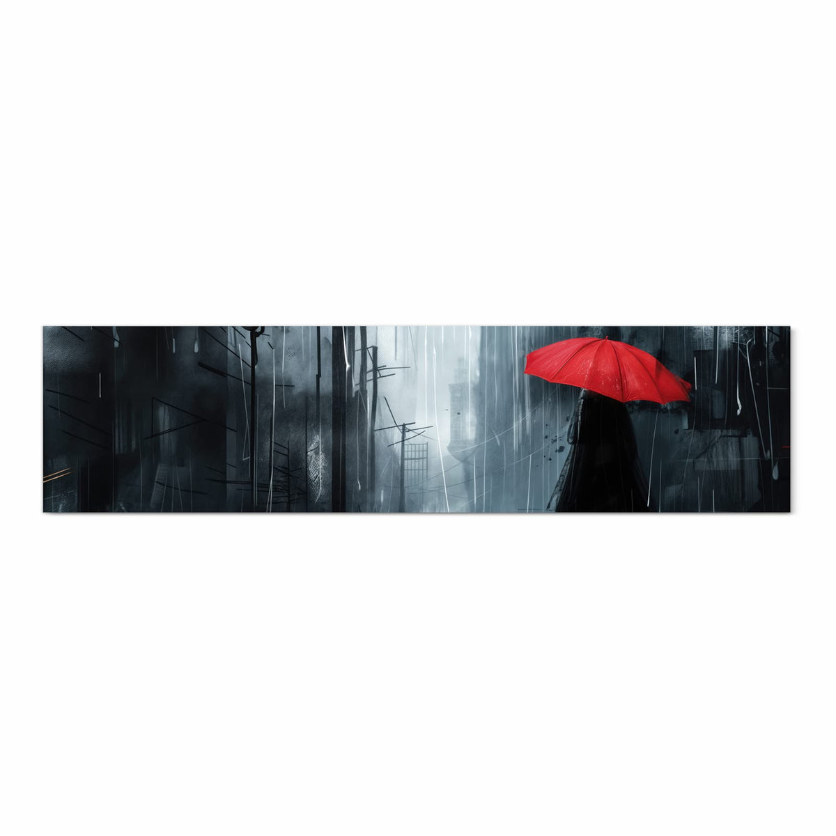 Küchenteppich mit Motiv Regenschirm im Regen in Frontansicht - sicher aufbewahren