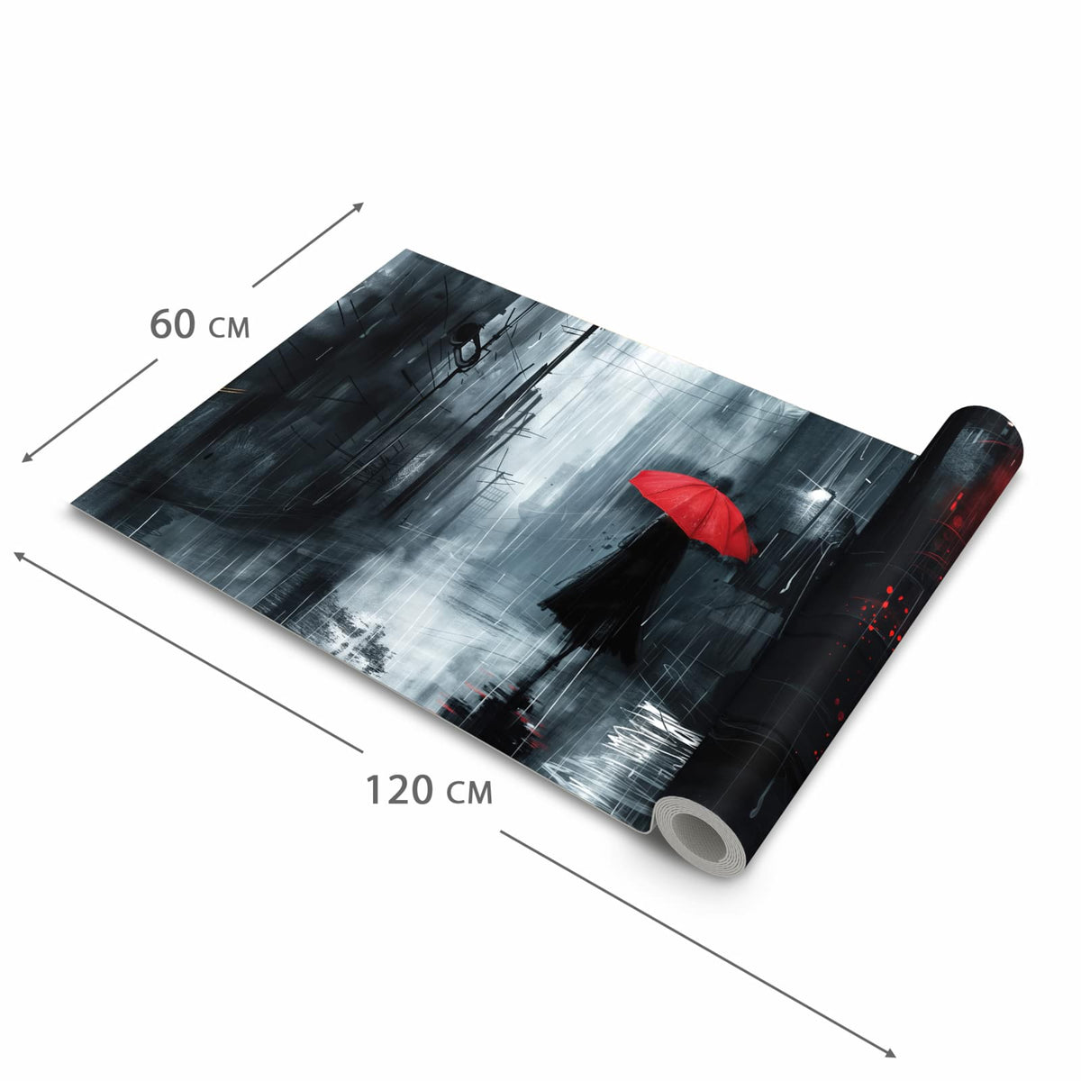 Langlebiger waschbarer Teppich mit Motiv Regenschirm im Regen in der Grösse 60x90 cm