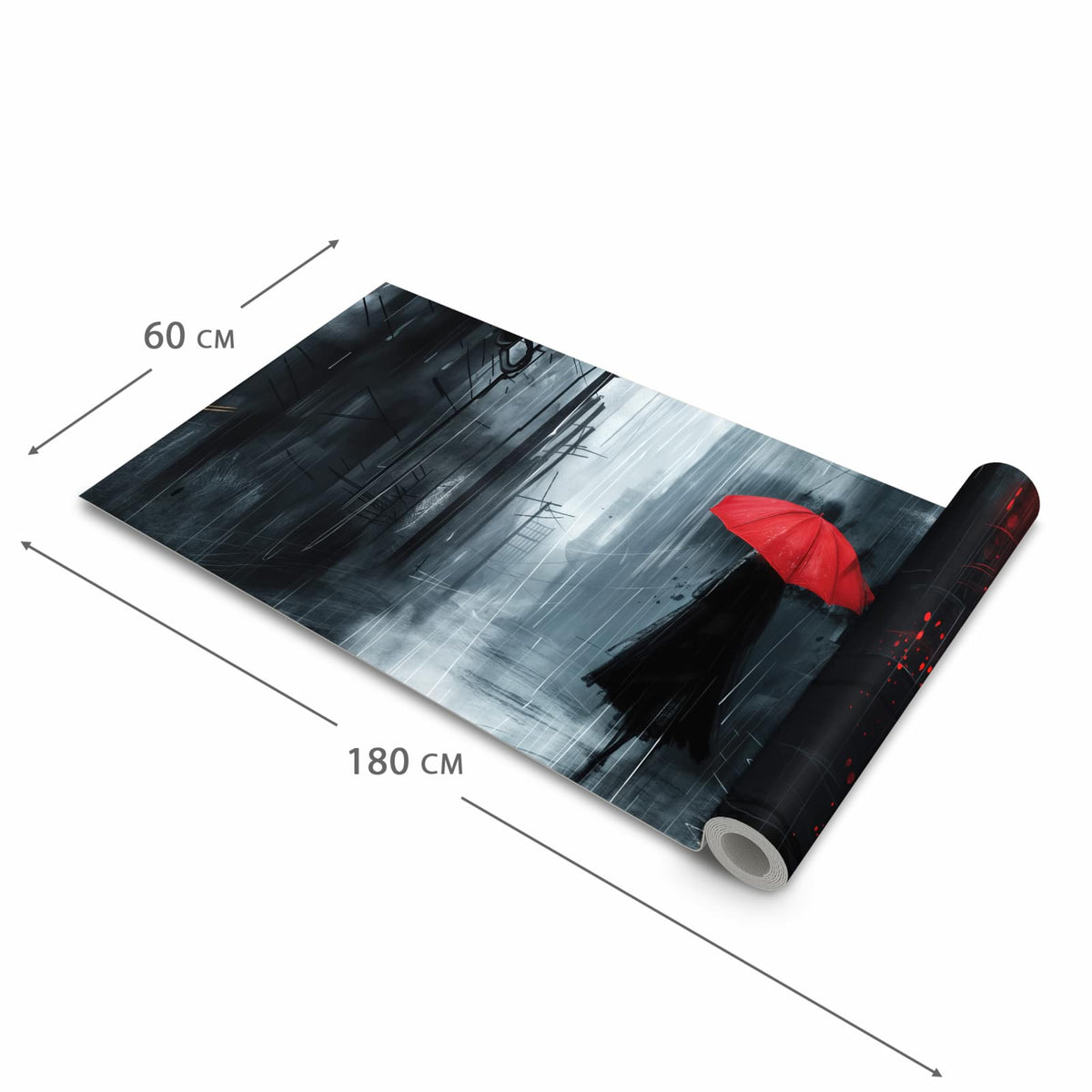 Feuchtigkeitsresistenter Bodenläufer mit Motiv Regenschirm im Regen in der Grösse 80x200 cm