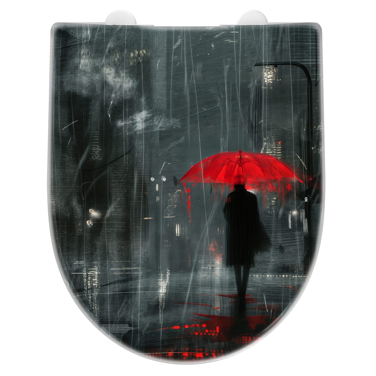 WC-Sitz mit Absenkautomatik Regenroter Schirm