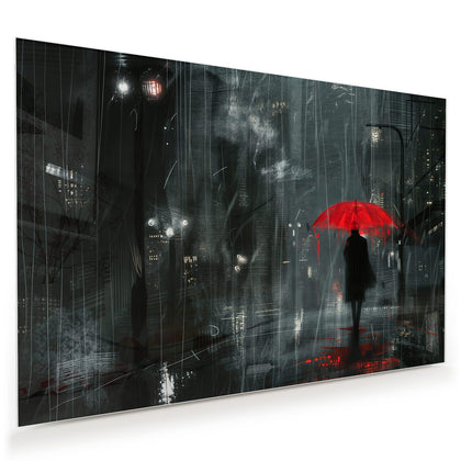 Wandbild mit dem Motiv Roter Schirm bei Nacht
