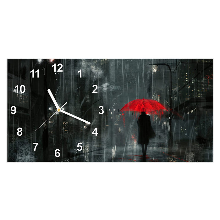Wanduhr Regenroter Schirm aus Glas – Querformat 60 × 30 cm mit Ziffernblatt Modern