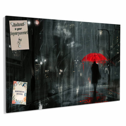 Metall Magnettafel mit dem Motiv Roter Schirm bei Nacht