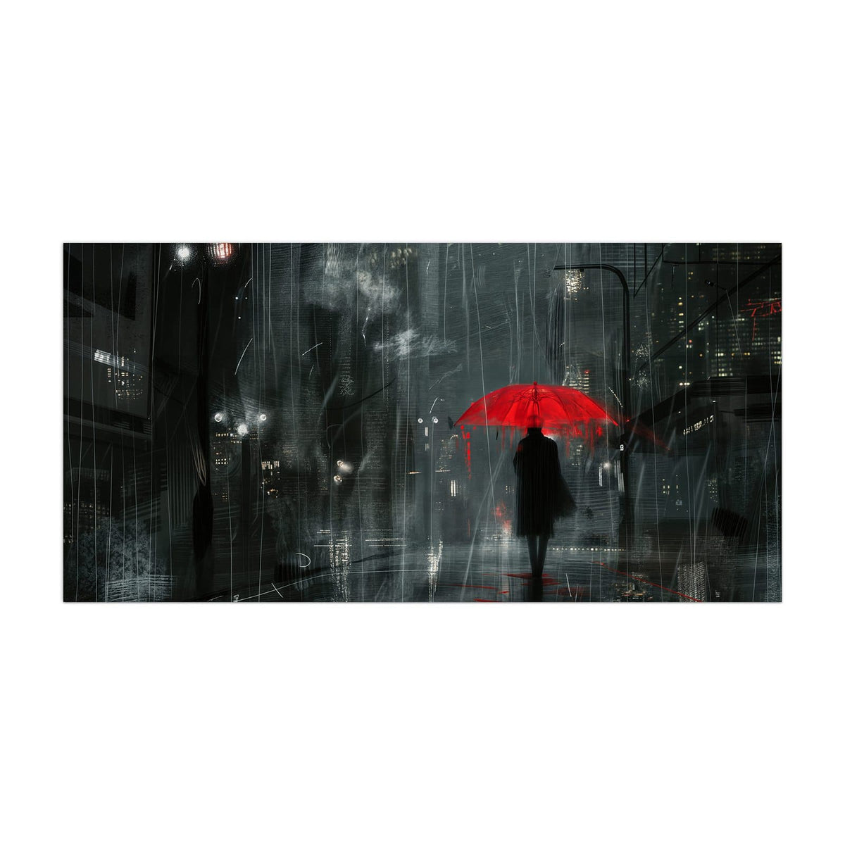 Küchenrückwand aus Glas Roter Schirm bei Nacht im Hochformat, Motiv bildfüllend von vorn