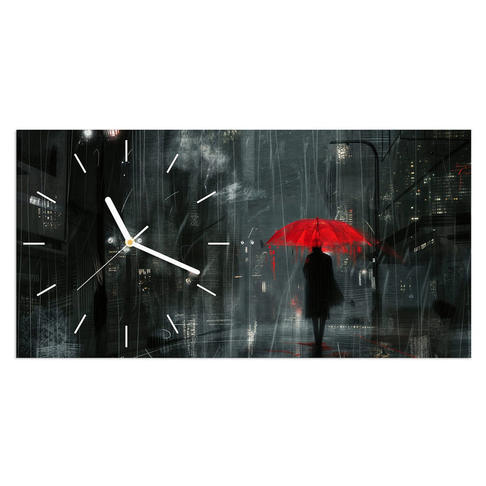 Wanduhr Regenroter Schirm aus Glas – Querformat 60 × 30 cm mit Ziffernblatt Linie