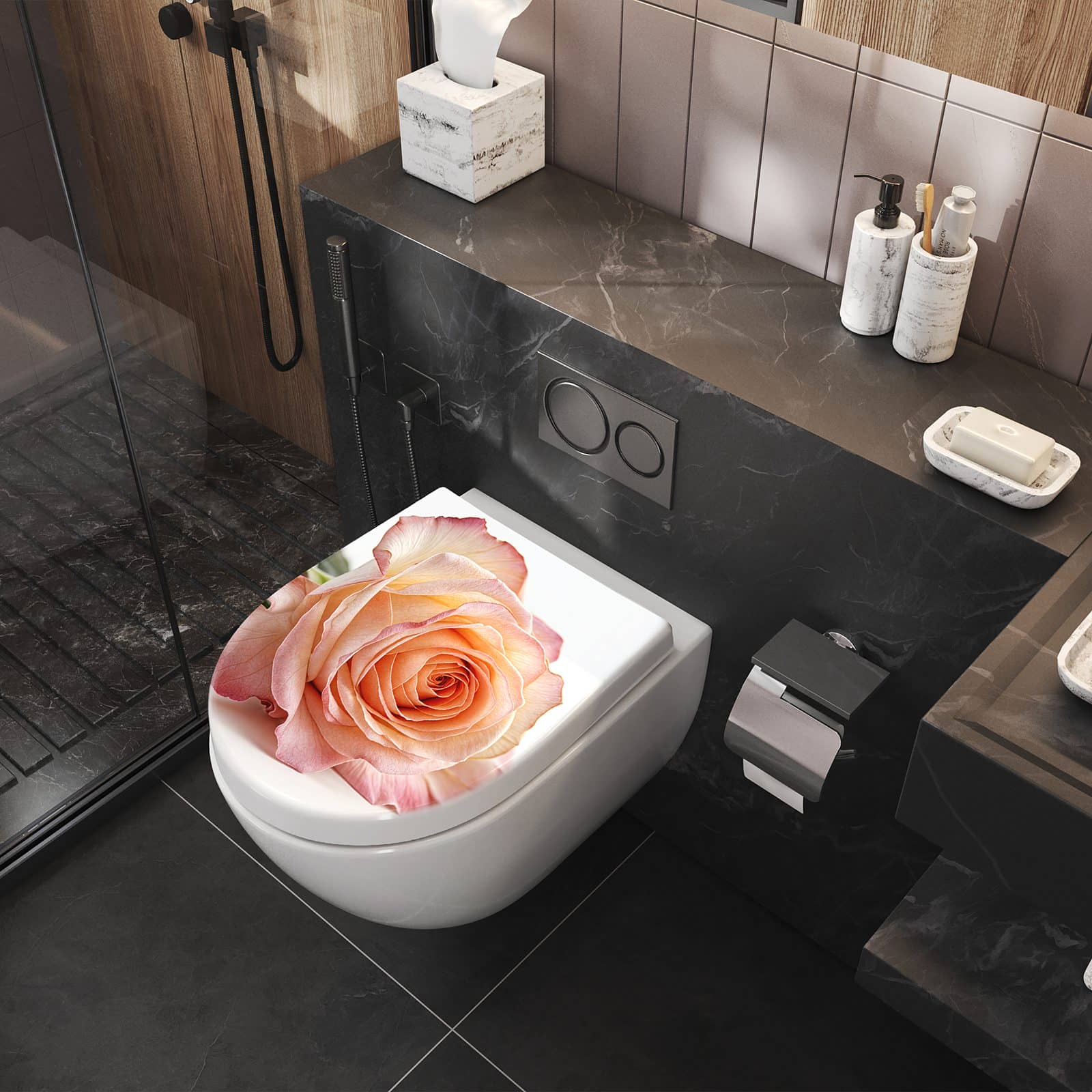 WC-Sitz mit Absenkautomatik Elegante Rose Blüte