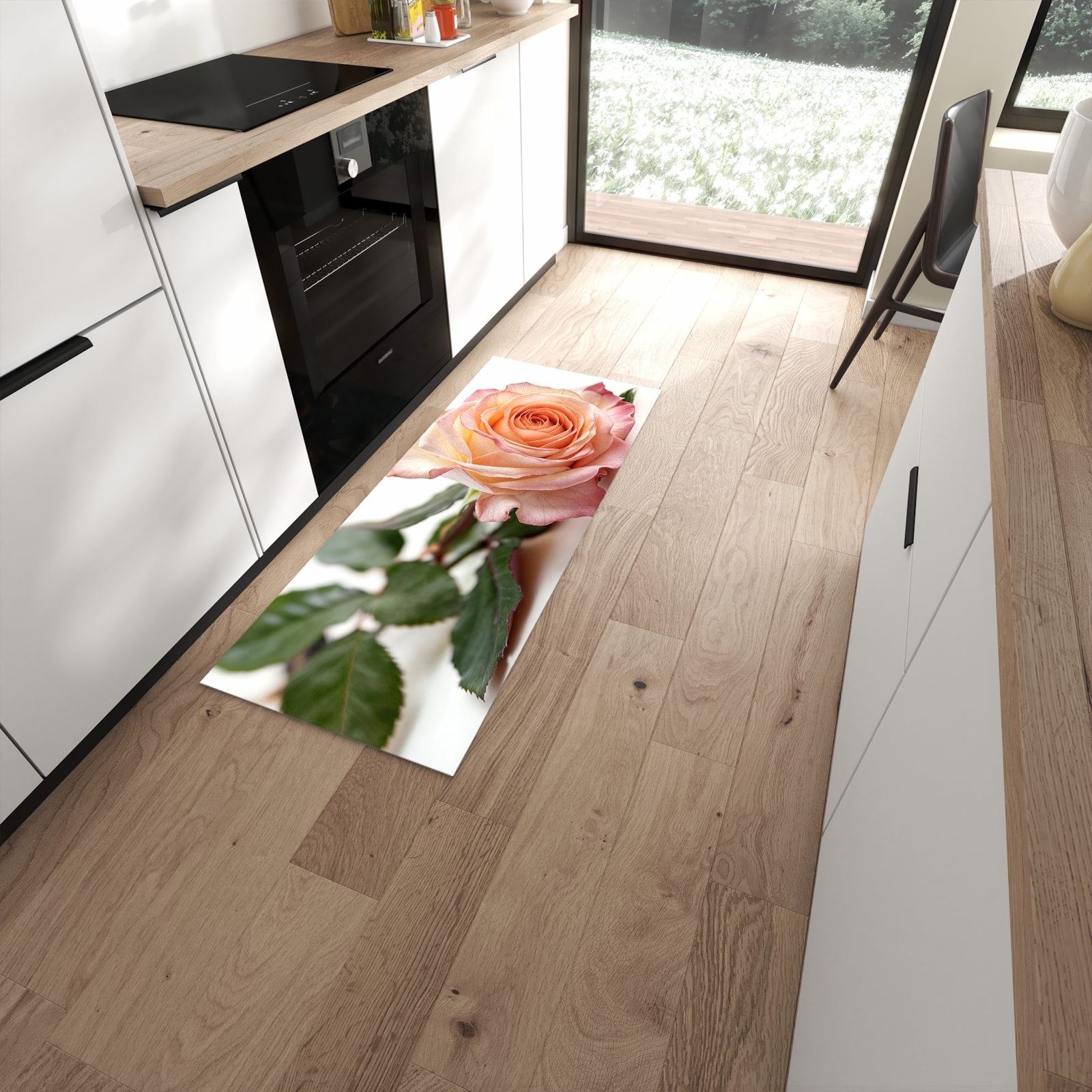 Farbbeständiger Küchenläufer mit Motiv Elegante Rose Blüte in moderner Küche #grösse_60 x 150 cm