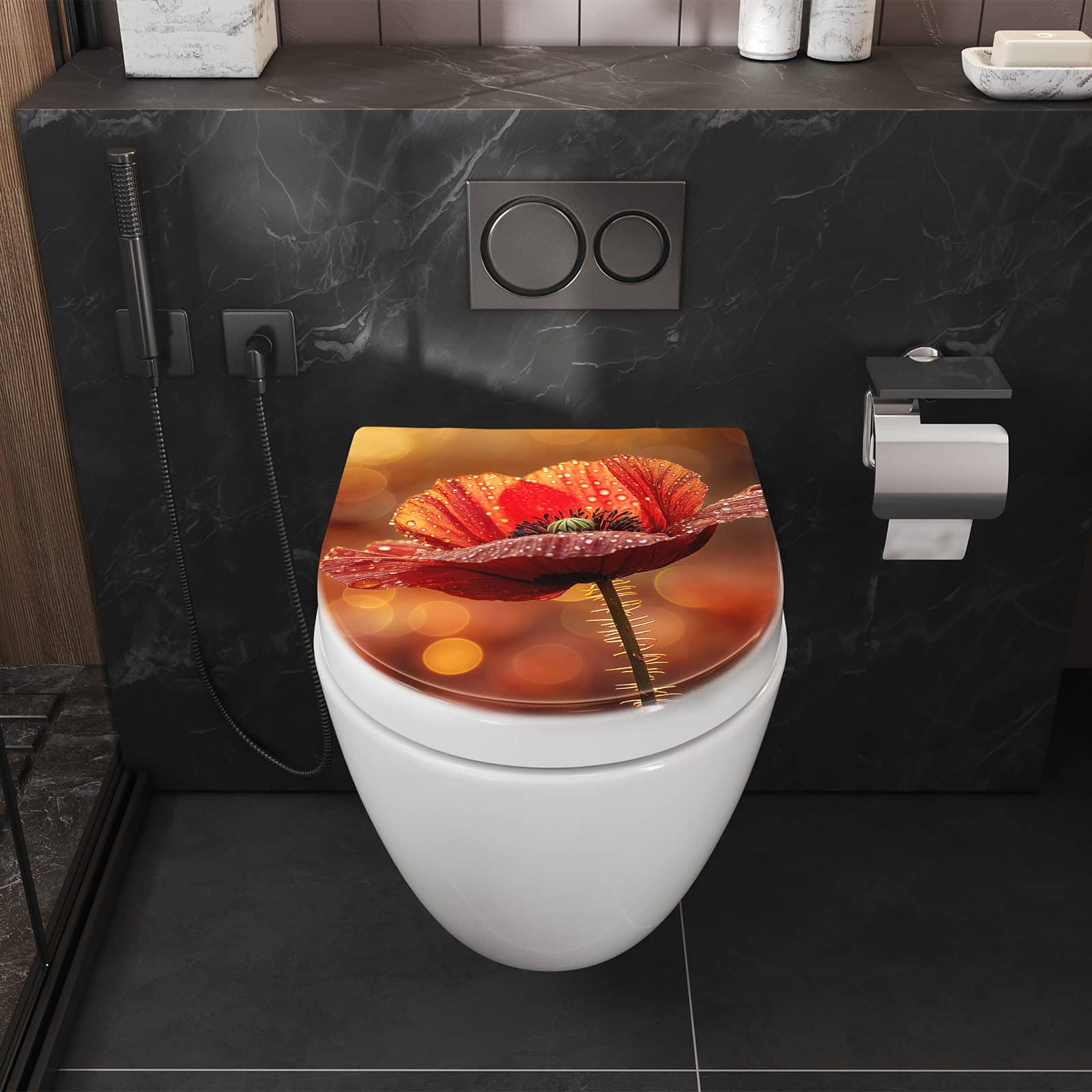 WC-Sitz mit Absenkautomatik Blühende Mohnblume