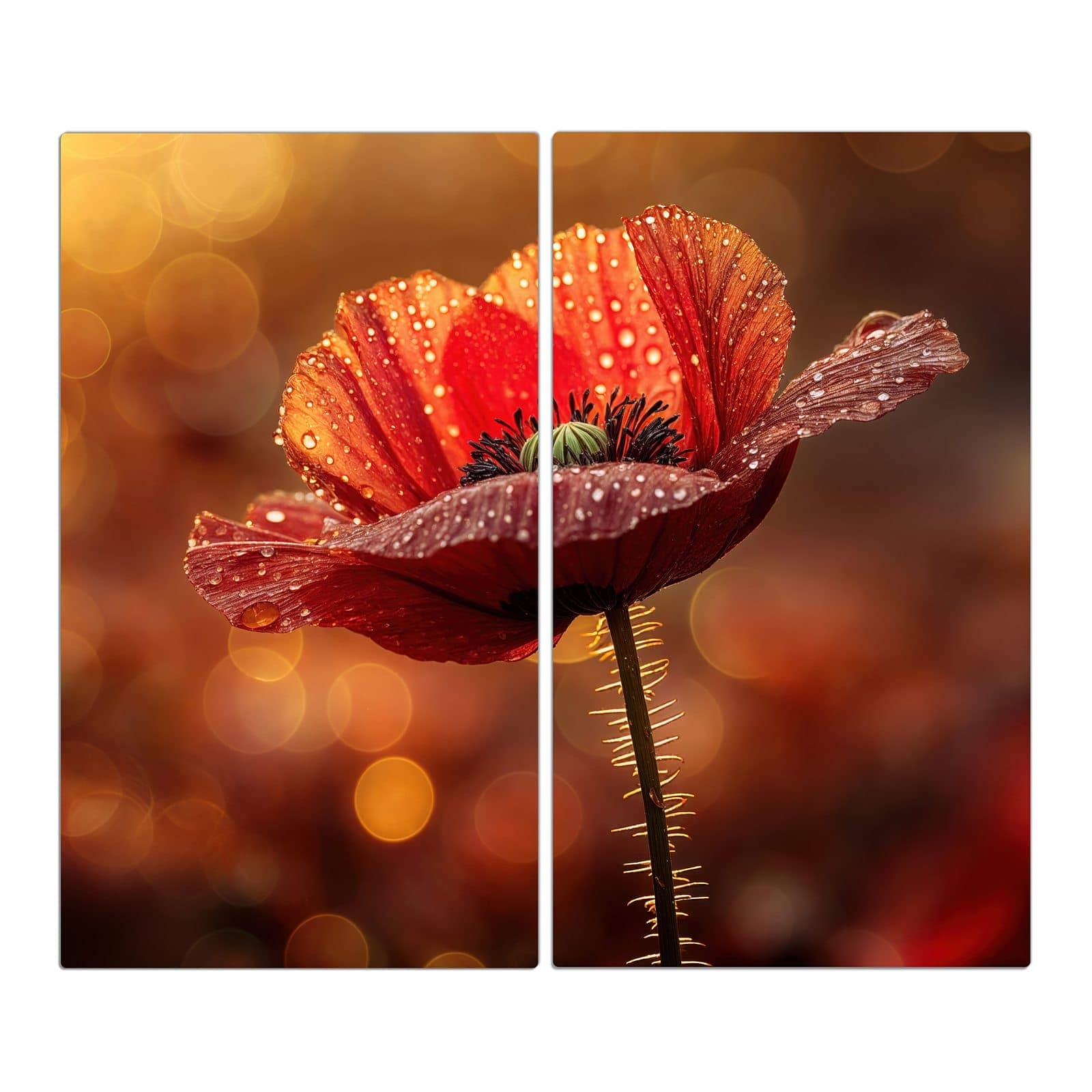 2-teilige Herdabdeckplatten aus Glas mit Blühende Mohnblume-Motiv in der Frontansicht #grösse_2-Teilig (60x52cm)