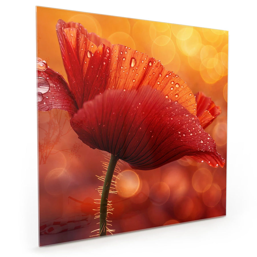 Maße Küchenrückwand Mohn mit Tautropfen aus Glas