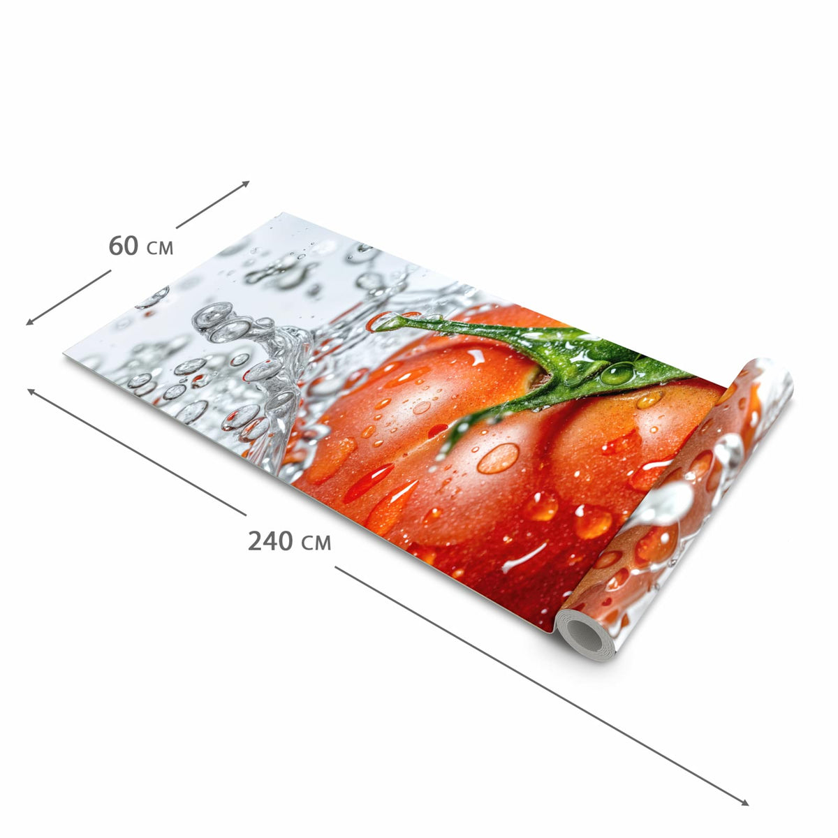 Rutschhemmender waschbarer Küchenläufer mit Motiv Tomate im Wasser in der Größe 60x270 cm