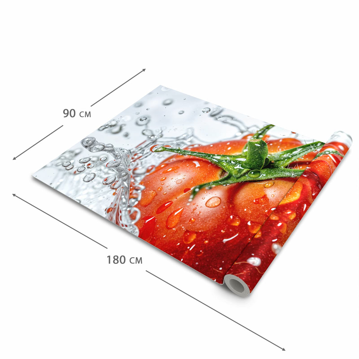 Feuchtigkeitsresistenter waschbarer Teppich Esstisch mit Motiv Tomate im Wasser in der Grösse 60x300 cm