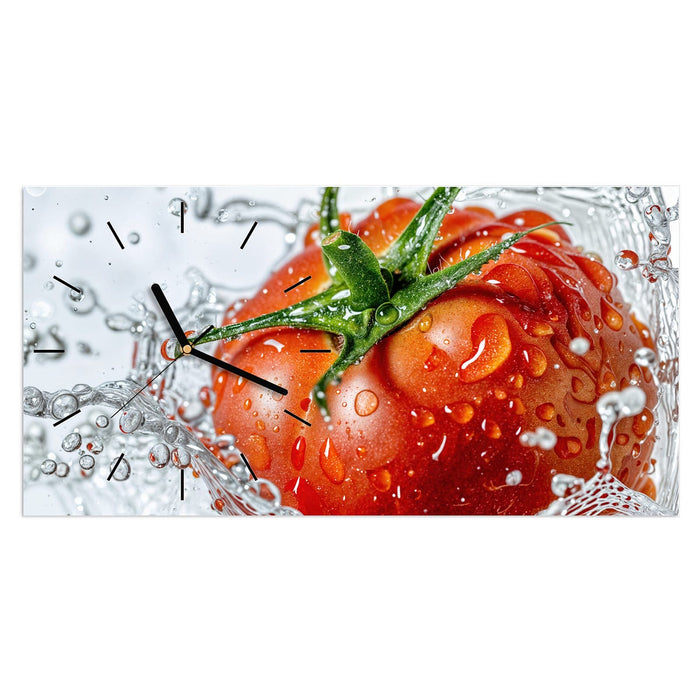 Wanduhr Tomate im Wasser aus Glas – Querformat 60 × 30 cm mit Ziffernblatt Linie
