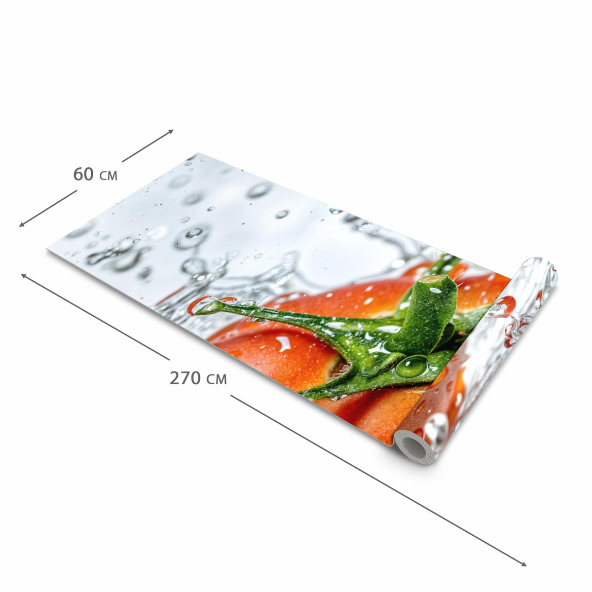 Pflegeleichter langer Teppich mit Motiv Tomate im Wasser in der Grösse 60x270 cm