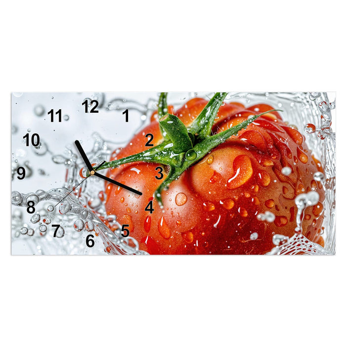 Wanduhr Tomate im Wasser aus Glas – Querformat 60 × 30 cm mit Ziffernblatt Modern