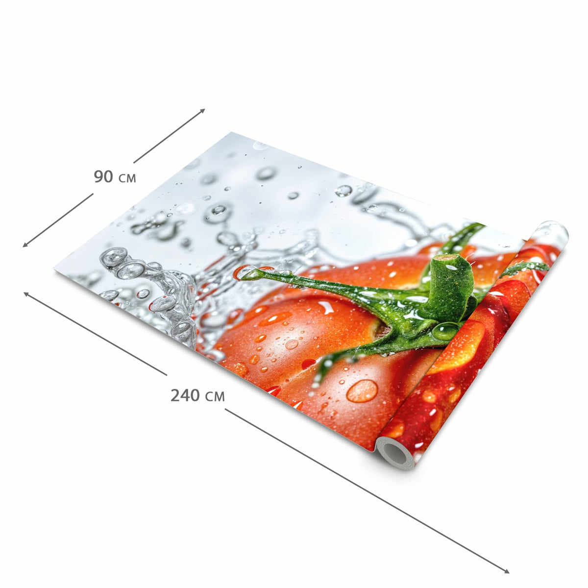 Rutschfester Küchenteppich mit Motiv Tomate im Wasser in der Größe 60x300 cm schützt den Boden