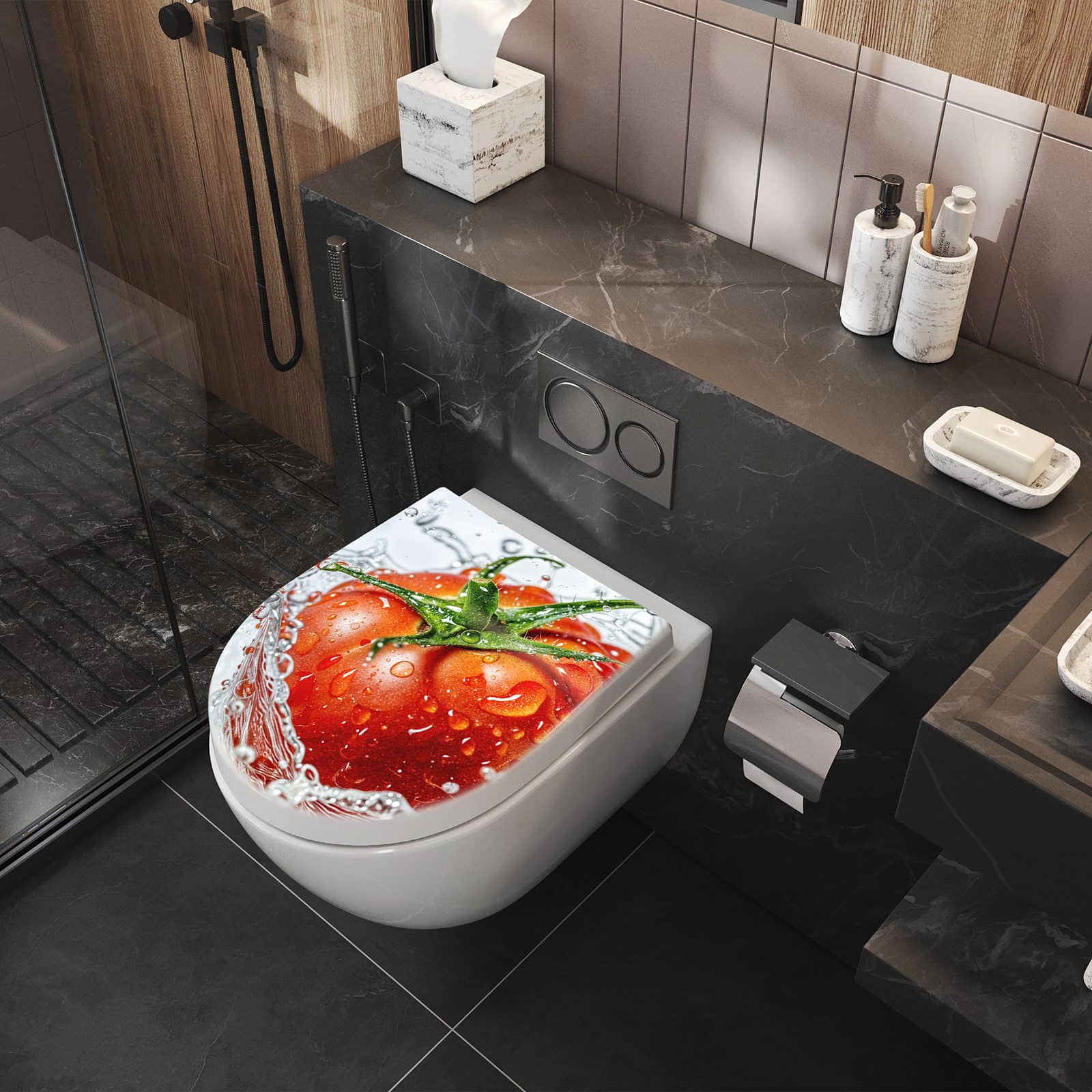 WC-Sitz mit Absenkautomatik Tomate im Wasser