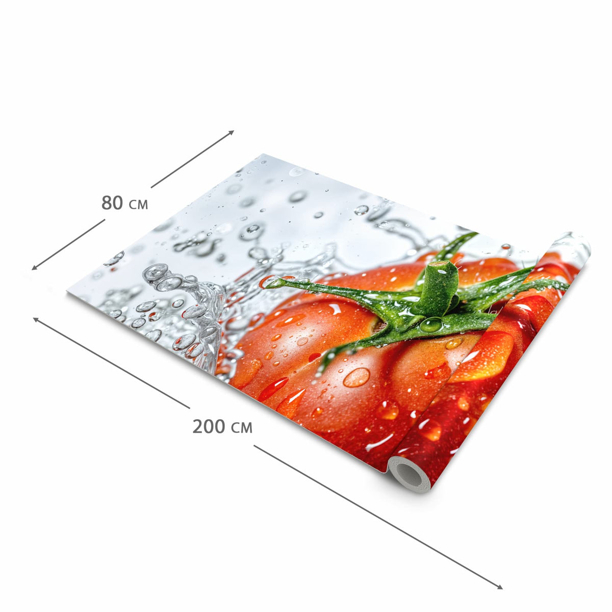 Strapazierfähiger dünner Teppich mit Motiv Tomate im Wasser in der Grösse 60x300 cm
